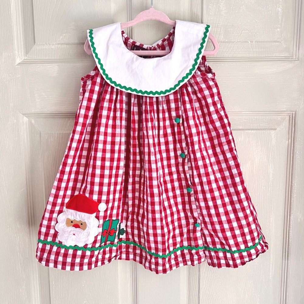 Lil Cactus Santa Dress 4T Girls Gingham Ric Rac Red Christmas Holiday Boutique